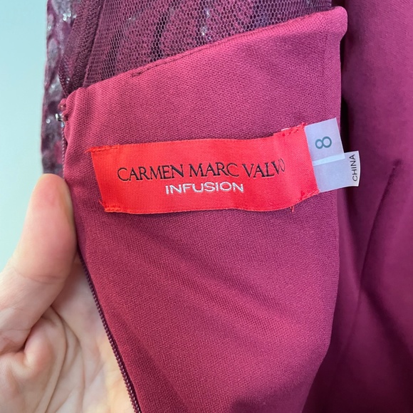 Carmen Marc Valvo Infusion V-Back Sequin Lace Cocktail Dress - Picture 9 of 10